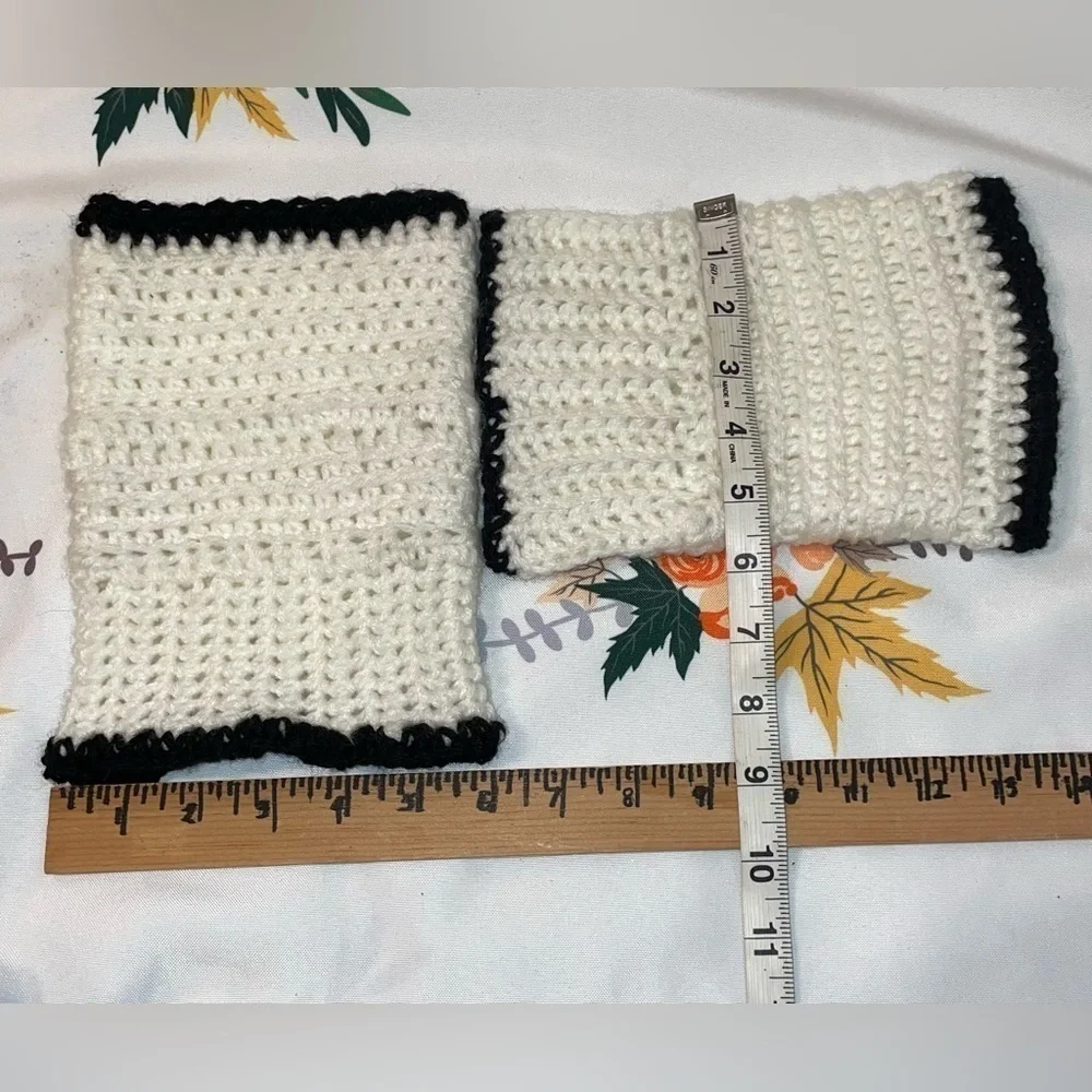 NWT Doc L’s Hand Crocheted 3/4 White with Black Trim Boot Cuffs cover to feet!